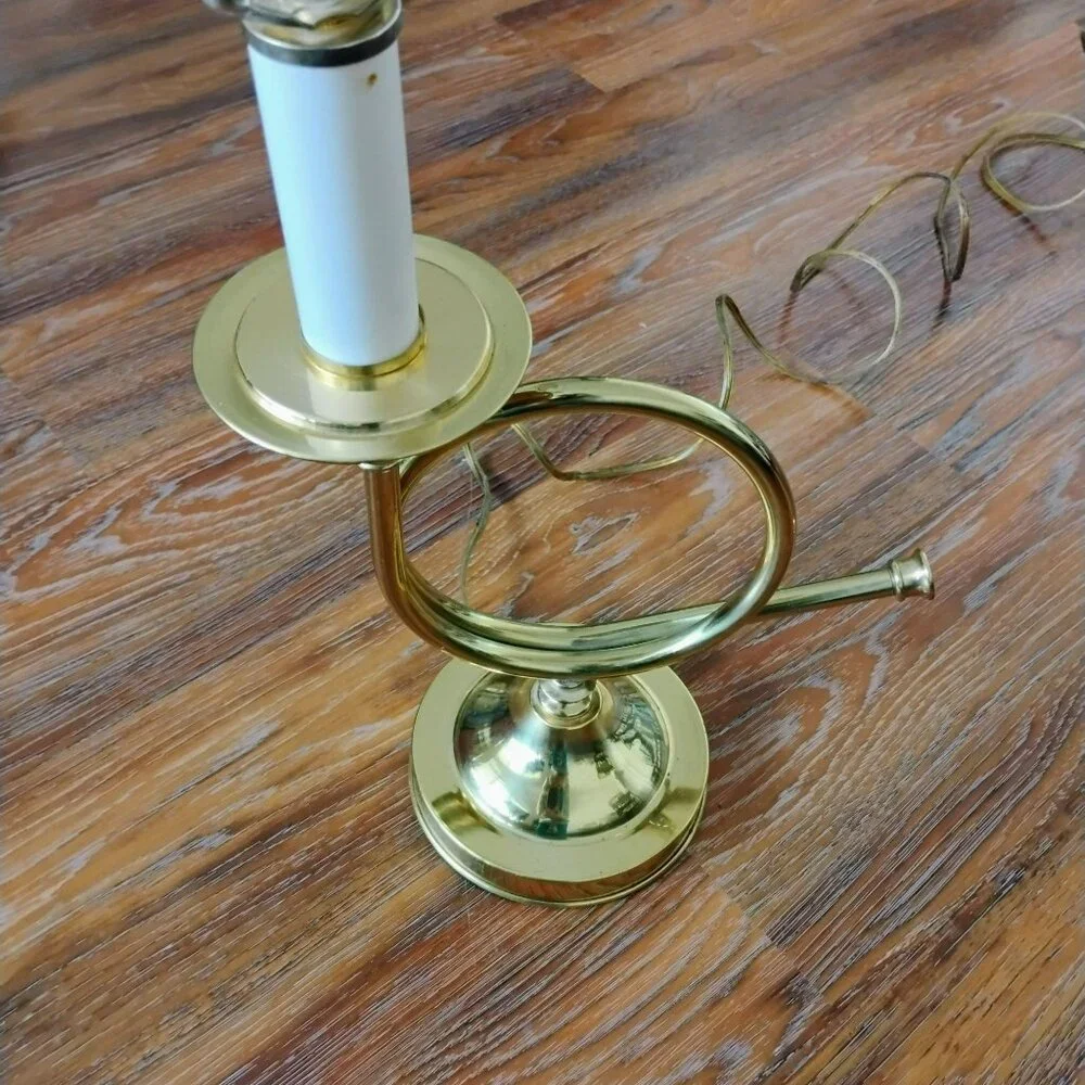 Vintage French Horn Brass Table Lamp 25
